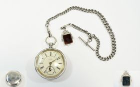 Victorian Period - Large Silver Open Faced Chronograph Pocket Watch with Secondary Dial, G.