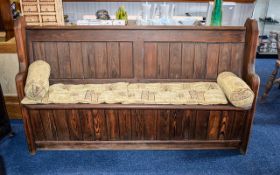 Early 20thC Pitch Pine Church Pew Of Solid Construction With Book Holder/Rack Length 65 Inches