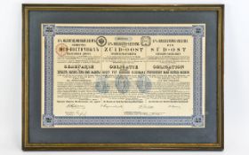 Russian - German Pre 1900 Railway Bond 4 % Interest, No 35041, Dated 1897,