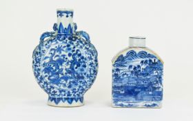 Chinese 19th Century Blue and White Porcelain Moon Flask, The Body with Foliate Decoration and