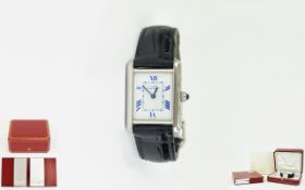 Cartier Must - De Ladies Sterling Silver Wrist Watch with Original Black Leather Strap From Cartier.