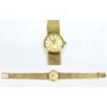 Ladies 9ct Gold Omega Wristwatch Circular Champagne Dial Baton Numerals, Manual Wind,