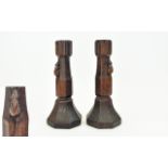 Robert Thompson - Mouseman Pair of Early Oak Candlesticks. c.1930's.