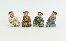 Chinese Export Early 20th Century Collection of ( 4 ) Four - Hand Painted Polychrome Figures of