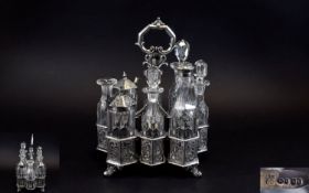 A Large and Impressive Early Victorian Silver 8 Piece Cut Glass Bottle,