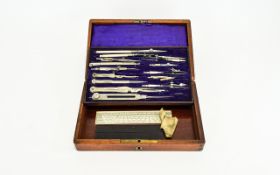 A Nice Quality Boxed Draughtsman Set ( 18 ) Pieces In Ivory and Steel. c.1930's / 1940's.