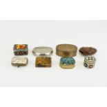 A Collection of 19th & 20th Century Pill and Snuff Boxes, Including a Carved Coquilla Nut Snuff