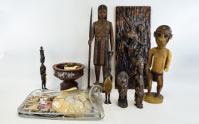 Mixed Lot of African Tourist Items including figures, busts,