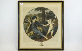 18th Century Period Coloured Engraving of The Painting Titled ' Clytie and Cupid '.