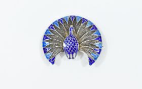 A Fine Vintage Silver and Blue Enamel Peacock Brooch.