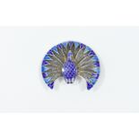 A Fine Vintage Silver and Blue Enamel Peacock Brooch.