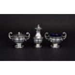 A Solid Silver 3 Piece Cruet Set From The 1920's. Comprises Mustard Pot, Salt & Pepperette.