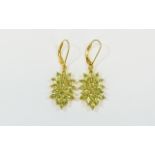 Peridot Pair of Cluster Drop Earrings,