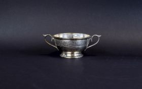 Chinese Style Silver Plated Sugar Bowl, Twin Handles With Greek Key Design,