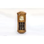 Early 20thC Golden Oak Cased Box Clock Silvered Dial With Arabic Numerals, Leaded Bevelled Glass