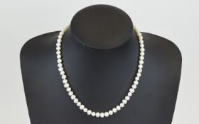 A Nice Quality Single Strand Cultured Pearl Necklace with 9ct gold clasp, fully hallmarked. 16