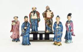 Chinese Export - Early 20th Century Collection of Small Hand Painted Ceramic Figures ( 6 ) Six In