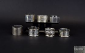 Collection Of Six Silver Napkin Rings, All Fully Hallmarked,