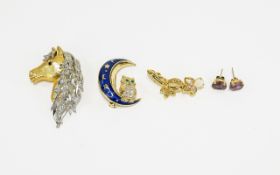 A Small Collection Of Costume Jewellery And Stone Set Earrings To include three brooches,