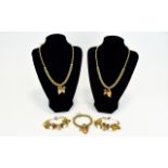 A Collection Of Beaded Gold Tone Costume Jewellery Five items in total to include two statement