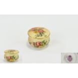 Royal Worcester Hand Painted Blush Ivory Miniature Lidded Pill Jar ' Spring Flowers ' Date 1906. 1.