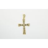 Antique - Ornate and Open Work 9ct Gold Cross with Diamond Inset On 18ct Gold Chain Marked 750.