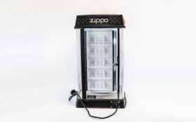 Zippo Lighter Shop Display Unit, With working lights. 28 by 14 inches. Lockable cabinet.