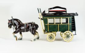 A Vintage - Horse Drawn Well Made Large Hand Painted - Wooden Model of a Victorian Period Bus /