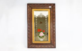 Antique Oak Framed Decorative Mirror Large rectangular bevelled glass mirror with hand painted rose