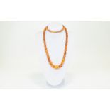 Antique Long Graduated Natural Amber Bead Necklace In Butterscotch Colour way, Nice Quality and