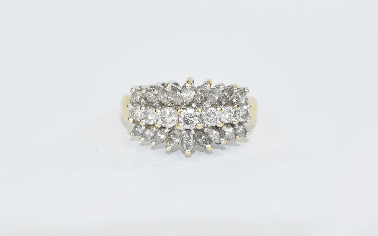 18ct Gold Set Round Brilliant and Marquise Cut Cluster Diamond Ring.