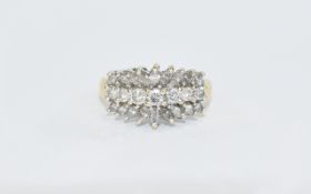 18ct Gold Set Round Brilliant and Marquise Cut Cluster Diamond Ring.