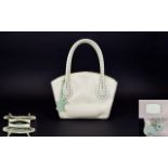 Radley Top Handled Tote Bag Small cream leather tote with pistachio contrast stitching,