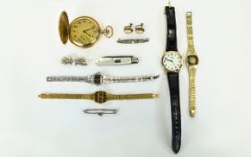 Collection Of Watches And Costume To Include A Gold Plated Full Hunter Pocket Watch,