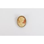 Shell Cameo Brooch, carved with the profile of an Edwardian lady, the oval cameo,