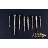 A Collection of Antique Silver and Silver Plated Ornate Propelling Pencils ( 8 ) In Total.