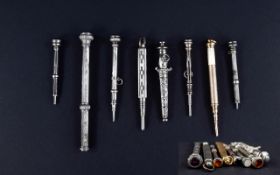 A Collection of Antique Silver and Silver Plated Ornate Propelling Pencils ( 8 ) In Total.