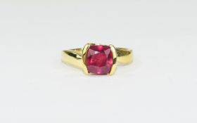 Ruby Solitaire Ring, a semi-bezel set, cushion cut ruby of 3cts,