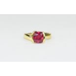 Ruby Solitaire Ring, a semi-bezel set, cushion cut ruby of 3cts,