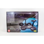 Boxed Electronic Drum Set Six touch sensitive pads with 10 sound settings, headphones output,