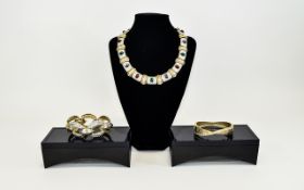 Vintage 1980's Multi Stone Statement Collar Necklace Bold gold tone metal necklace with crystal set