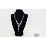Crystal Set Statement Necklace Chunky silver tone necklace by Bulatti,