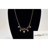 14ct Gold Seed Pearl Fringe Necklace Floral Swag Design With Drops Set With Split Pearls,