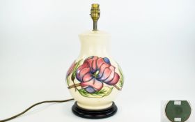 Moorcroft Large Modern - Bulbous Shaped Tube lined Lamp Base ' Magnolia ' Design on Cream Ground.