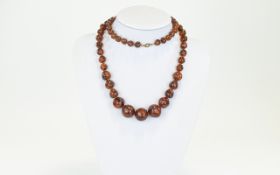 Antique Long Graduated Natural Baltic Amber Beaded Necklace of Natural Form and Excellent Condition.