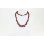 Antique Long Graduated Natural Baltic Amber Beaded Necklace of Natural Form and Excellent Condition.