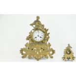 French Japy Freres Late 19thC Gilt Metal Ornate 8 Day Mantle Clock with figure of a classical