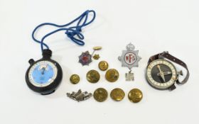 Small Mixed Lot Comprising Wrist Compass, Military Buttons, Mizpah Brooch,