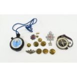 Small Mixed Lot Comprising Wrist Compass, Military Buttons, Mizpah Brooch,