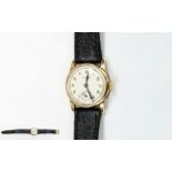 Gents 9ct Gold Rolex Wristwatch Circular White Enamelled Dial Arabic Numerals With Subsidiary